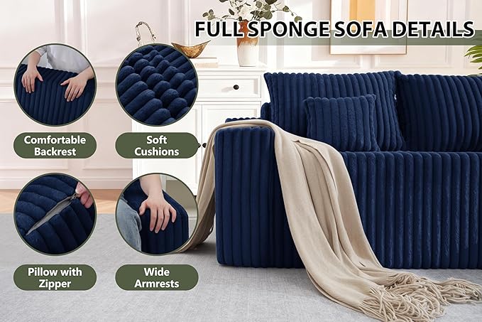 HABUTWAY 94'' Cloud Sectional Couch, Boneless Sofa with Deep Seat, Modular Comfy L-Shape Couch with Chaise for Living Room Bedroom, No Assembly Required(Blue,Right Facing Chaise)