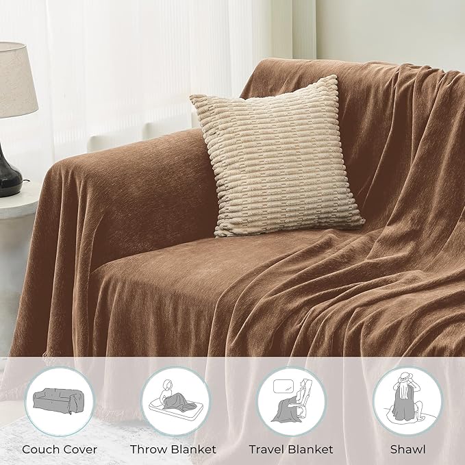 Sectional Couch Covers, 2 Pieces Chenille Sofa Cover L Shaped Couch Cover Blanket for Dogs Washable Sofa Slipcovers Pet Furniture Protector (XXX-Large: 71" x 118" + 91" x 134", Brown)