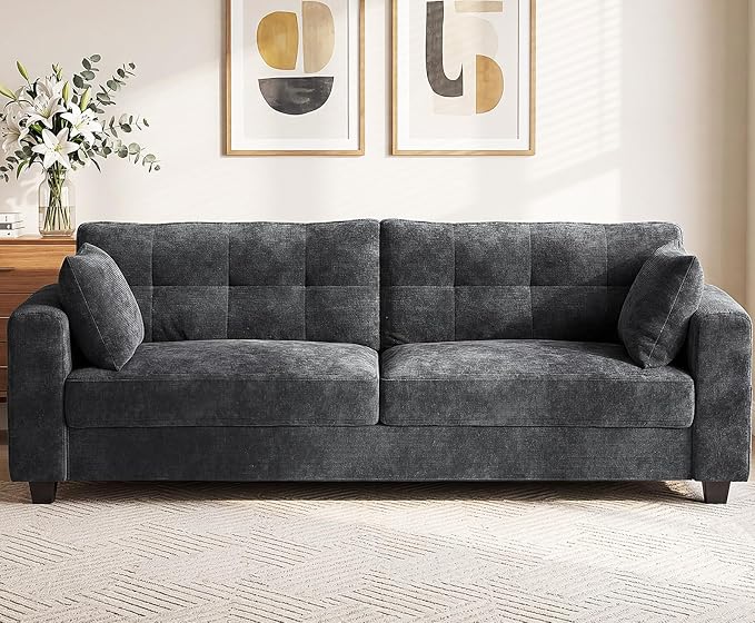 87" Loveseat Sofa for Living Room, Modern Chenille Cloud Couch with USB/Type-C Charging Ports, Side Pockets, Removable Cover, Wide Armrests, Small Couch for Small Space, Easy Assembly, Grey