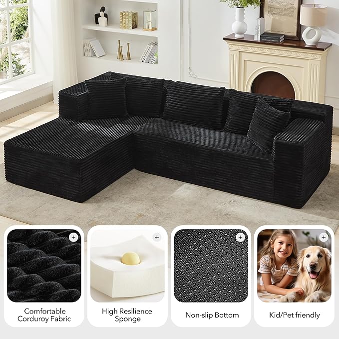 Garvee Modular Sectional Sofa Cloud Sectional Couch, 106" Comfy Fluffy L Shaped Couches for Living Room,Oversized Sofa Sleeper with Deep Seat, No Assembly Required