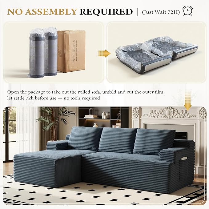 96" Sectional Couches for Living Room Cloud Couch Sofa with L-Shape Upholstered Boneless Couchs Modern Modular Sectional Couch with Chaise (Dark Grey, 96" W+Left Facing Chaise+2Seaters)