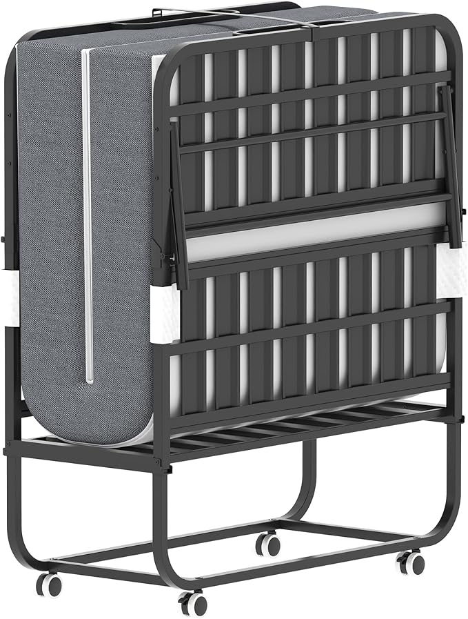 AQY Folding Bed with Mattress for Adults,75" x 38" Portable Rollaway Bed Guest on Wheels with Memory Mattress and Heavy Duty Sturdy Metal Frame,Foldable Bed for Adults and Guest, Twin Size,Cot Size