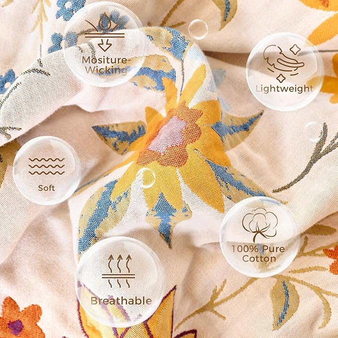 LUTBM Boho Throw Blanket for Bed Cotton Spring Blankets Twin Size for Bedroom Living Room All Season Lightweight Floral Embroidery Reversible Quilt for Couch Sofa Chair 60"x80" Home Decor