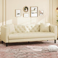 GarveeHome 81 in Leather Couch for Living Room, Modern Sofa Couch with Deep Seat and 2 Pillows, Handmade Button Tufted 3 Seater Sofa, Leather Sofa for Apartment, Office, Beige