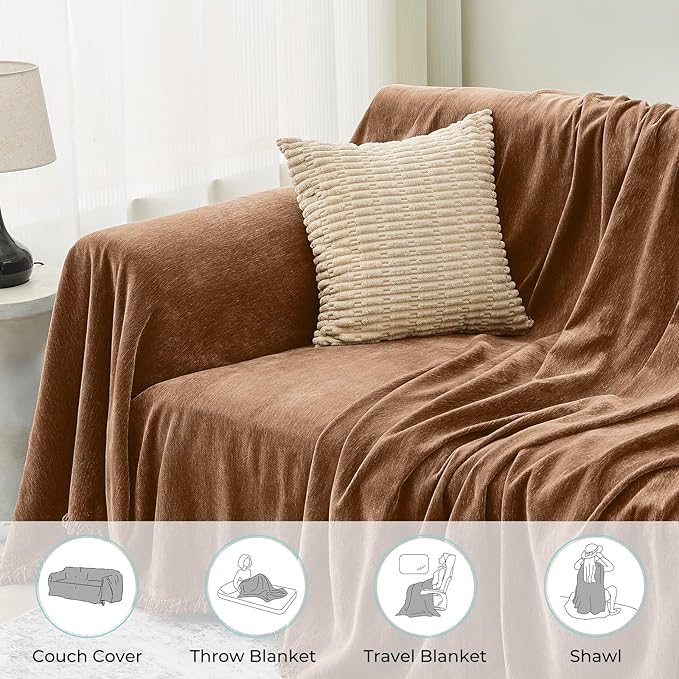 Sectional Couch Covers, 2 Pieces Chenille Sofa Cover L Shaped Couch Cover Blanket for Dogs Washable Sofa Slipcovers Pet Furniture Protector (X-Large: 71" x 110" + 71" x 118", Brown)