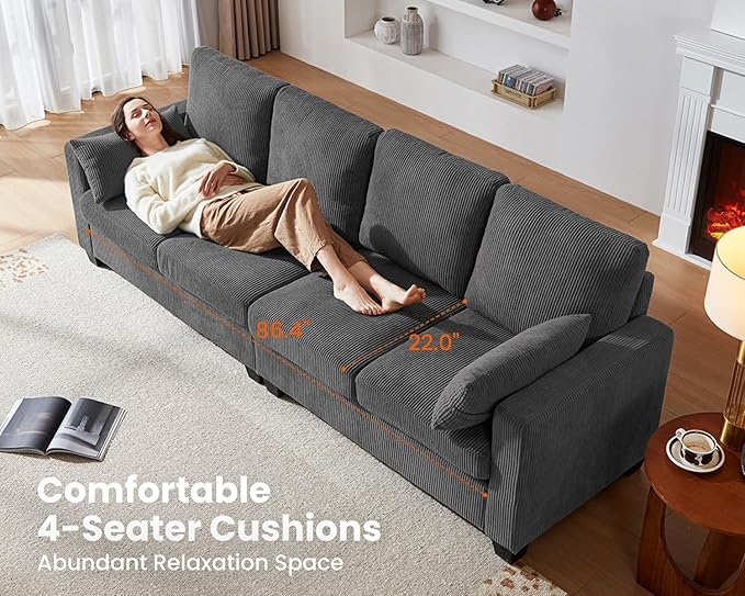 CHIC HOUSE Modular Sectional Sofa with Storage Ottomans, Corduroy Cloud Couch for Small Spaces & Apartments, Reconfigurable L/U Shaped Convertible Corner Sofa (Dark Grey,5 Seater Sectional)