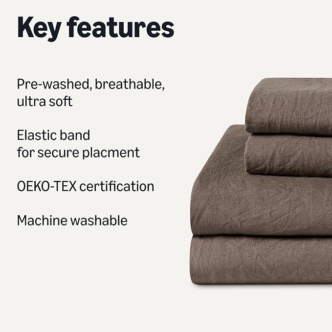 Amazon Basics Full Bed Sheet, 4-Piece Bedding Set, Double Brushed Microfiber, Ultra Soft, Easy Care, Brown