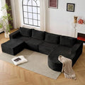 132” Boneless Couches for Living Room, L-Shaped Modular Sectional Sofa with Chaise & Ottoman, Modern Corduroy Cloud Couch with Deep Seat, Comfy Sponge Compression Convertible Sofas