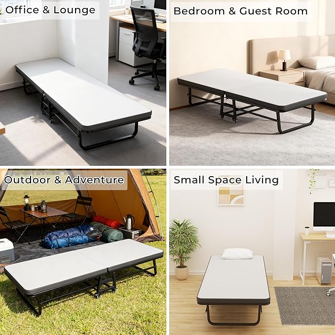 71.5x32 Foldable Bed with 2.2 inch Mattress, Folding Cot Size Frame, Portable Rollaway Guest Bed with Memory Foam Mattress, Space-Saving Foldable Design Strong Frame for Guest Room, Apartment