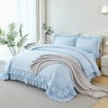 ANGIYUIN Light Blue Ruffled Comforter Set Twin 5Pcs Double-Layer Ruffle Girls Bed in A Bag Soft Lightweight Farmhouse Bed Sets Shabby Fluffy Comforter with Sheets for Kids Girls(Light Blue Twin)