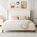 Sismplly Full Bed Frame with Wingback Headboard, Velvet Upholstered Platform Bed with Wooden Slats, 6.46“ Under Bed Storage, Metal Support, Noise Free, No Box Spring Needed, Beige