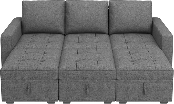 HONBAY Modular Sectional Couch Sleeper Sofa Bed with Storage Seats Oversized Sectional Couches for Living Room,Grey