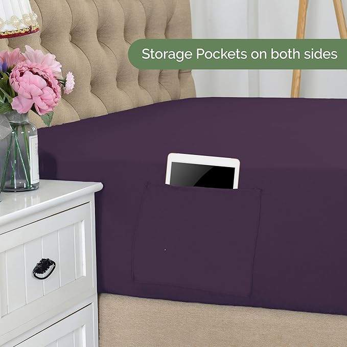 Elegant Comfort 1500 Premium Hotel Quality 18-21 Inches Deep - Extra Deep Pocket Single Fitted Sheet for High Mattress, Luxury and Softest, Smart Pocket - Wrinkle Free, Queen, Purple
