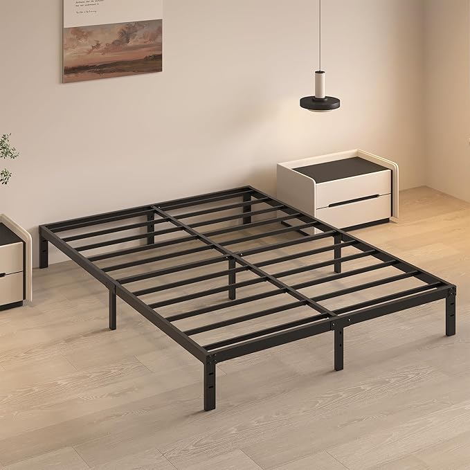 10 Inch King Size Bed Frame - No Box Spring Needed Heavy Duty Metal Platform Mattress Foundation with Steel Slats, Non-Slip Noise Free Easy Assembly Black Bedframes