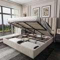 King Size Upholstered Lift Up Storage Bed Frame with 51.2" Tall Headboard, Velvet Wingback Tufted Design, Wood Slats Support, No Box Spring Required, Noise-Free Double Low Bed Frame (King,Beige)