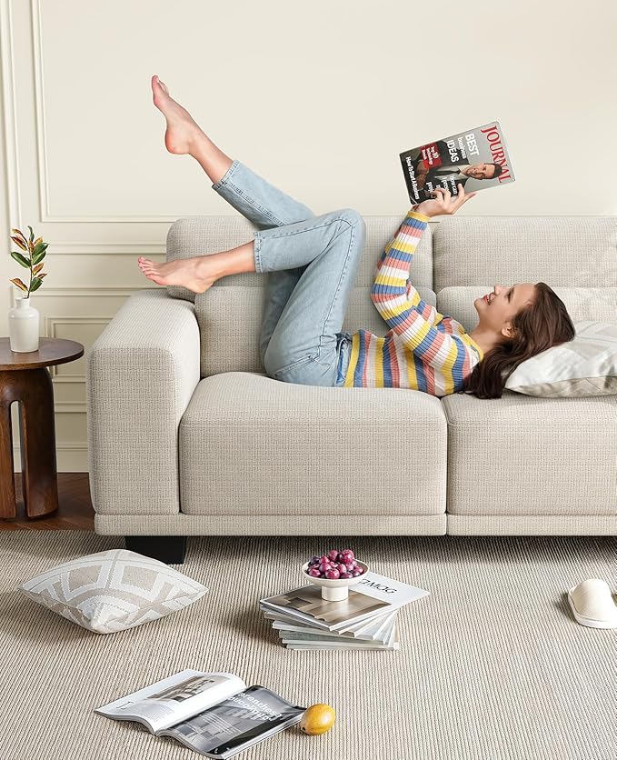 Amada 65" Loveseat Sofa, 2 Seater Couch Sofa for Living Room, Modern Sofa with Wide Armrests & Deep Seats, Comfy Couch with Removable Washable Covers & Linen Fabric, Easy Assembly (White, 2 Seater)