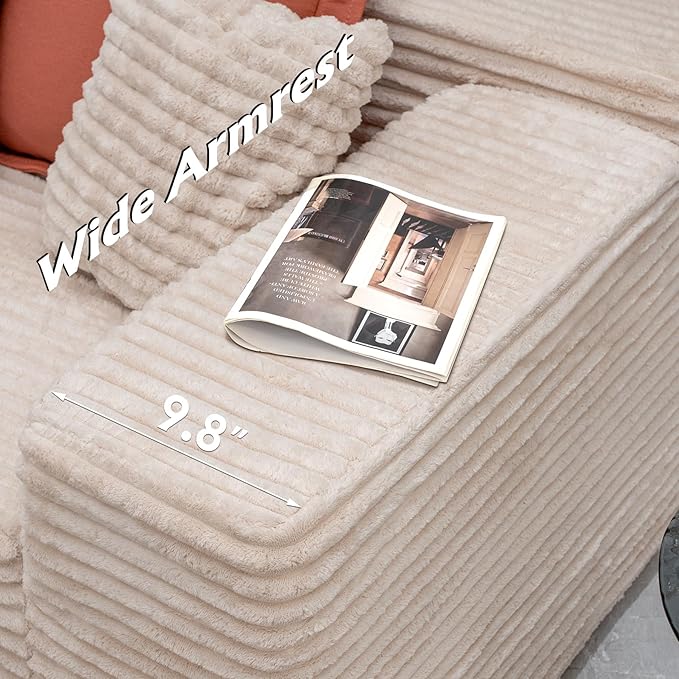 Boneless Modular Sectional Sofa, Cloud Couch with Left Facing Chaise, Oversized Deep Seat, L-Shaped, Soft Corduroy Fabric, Sectional Couch for Living Room -White