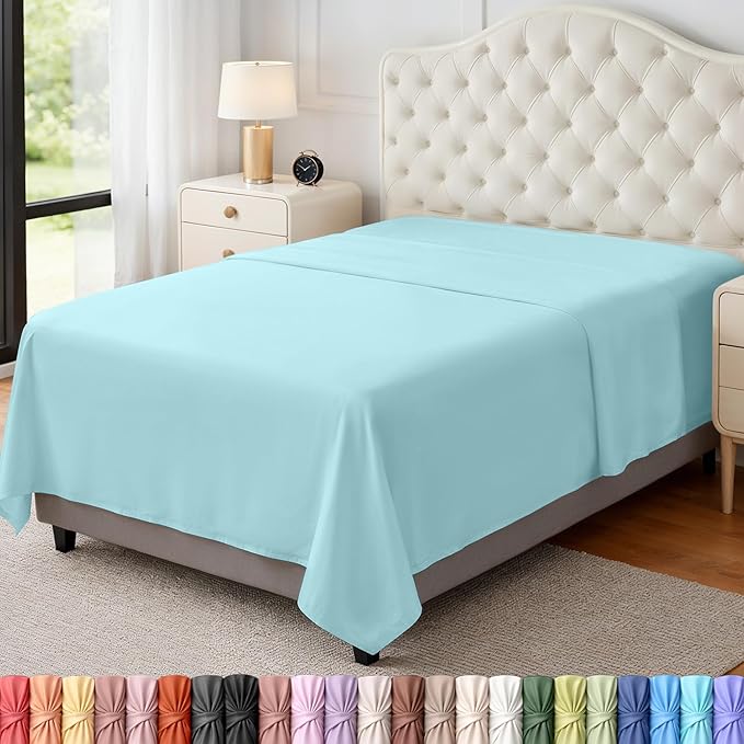 Utopia Bedding Flat Sheet - 1 Pack (Twin, Spa Blue)- Soft Brushed Microfiber Fabric - Shrinkage & Fade Resistant Top Sheet - Easy Care Bed Sheet