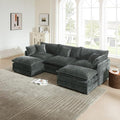 mikibama Modular Sectional Sofa, 111.5 Inch U Shaped Couch Set for Living Room, 3-Seater Comfy Cloud Couches with Movable Ottoman, DIY Combination, Chenille, Grey