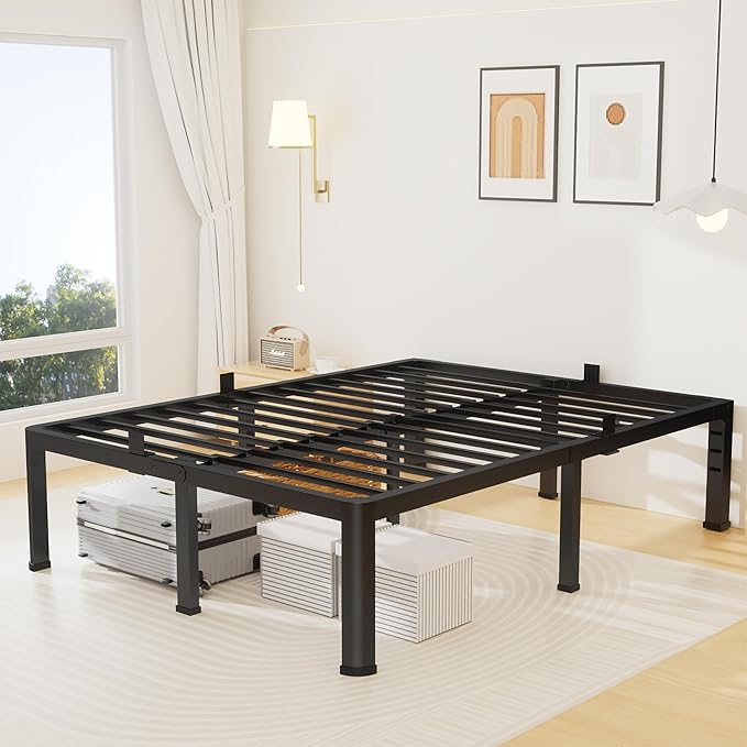 Superay 20 Inch Full Size Metal Platform Bed Frame with Round Corners, Storage Space Under High Bed Frame-Heavy Duty Steel Slats Support, Noise Free - Easy Assembly - No Box Spring Needed