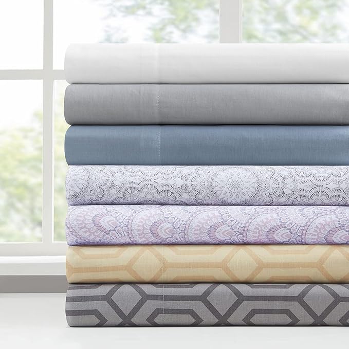 Comfort Spaces 100% Cotton Sheet Set Breathable, Lightweight, Soft with 12" Elastic Pocket Fits up to 14" Mattress, All Season Cozy Bedding, Matching Pillow Case, Twin XL Diamond Sliver 3 Piece