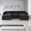 Setawix Deep 3 Seater Couch with Ottomans,112.2" U-Shaped Cloud Couches for Living Room,Chenille Cloud Sofa Couch with Deep Seat,Modular Sectional U Shape 3 Seat Sofa for Bedroom(Black, 3+2)