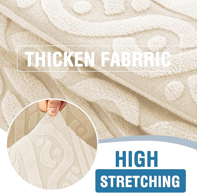 H.VERSAILTEX Sofa Cover 1 Piece Stretch Couch Covers for Sofa Anti-Slip Slip Covers for Sofas/Couches Soft Dogs Slipcovers Washable Upgrade Thick Jacquard Fabric with Spiral Pattern(58"-70", Ivory)