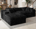 Belffin Plush Corduroy L Shaped Couch with Deep Seat Boneless Modular Sectional Cloud Boneless Couches for Living Room. Left Facing Chaise. Black Sofa