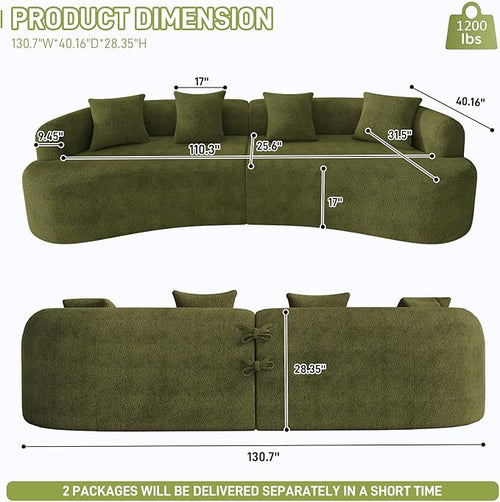 131" Curved Modular Sectional Sofa for Living Room, Modern Chenille Oversized Cloud Couch Sofa, Luxury Plush Extra Deep 4-Seater Boucle Couch for Apartment‌‌, No Assembly Required, Green