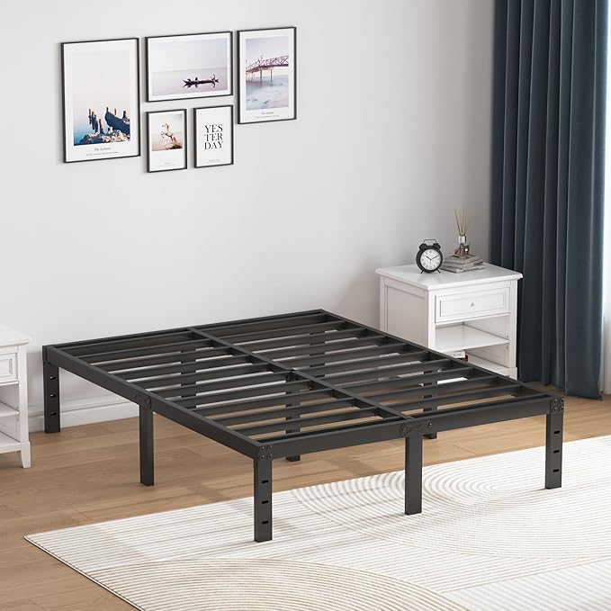 SHLAND King Size Bed Frame, 14 Inch Heavy Duty Metal Platform Bed Frame No Box Spring Needed, Mattress Foundation, Storage Space, No Noise, Easy Assembly