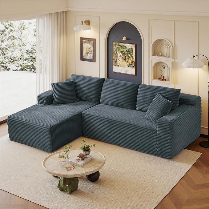 96" Sectional Couches for Living Room Cloud Couch Sofa with L-Shape Upholstered Boneless Couchs Modern Modular Sectional Couch with Chaise (Dark Grey, 95" W+Left Facing Chaise+2Seaters)