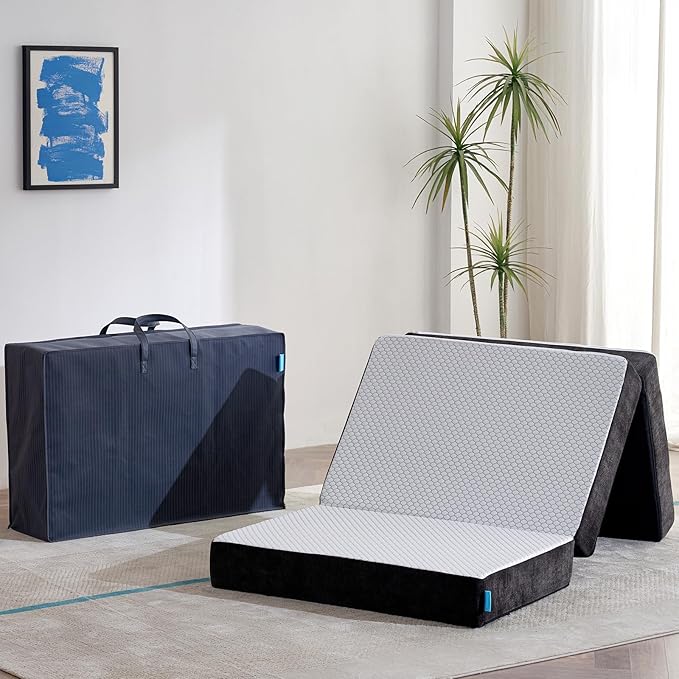 Odorless Foldable Mattress Twin XL 80" x 38" x 6", 6 Inch Medium Firm Folding Foam Mattress with Storage Bag, Fiberglass Free Trifold Memory Foam Mattress for RV, Guest Bed