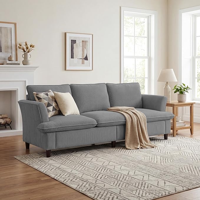 3 Seater Corduroy Couch, Comfy Couch with Deep Seat, Modern Sofa Couch for Living Room, Office, Bedroom, Apartment | Breathable material, Pet - friendly, Strong support