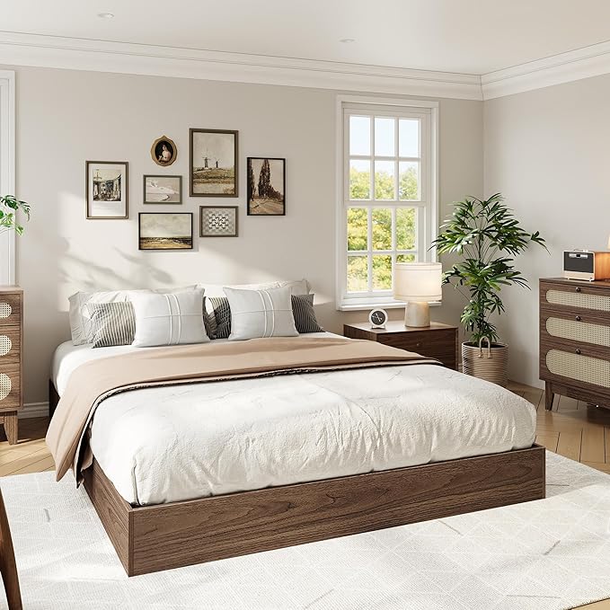Solid Wood Platform Bed with Sturdy Wooden Slats, Full Size Floor-Standing Bed Frame, Modern Minimalist Design Space-Saving Bed Frame, No Box Spring Needed, Easy Assembly