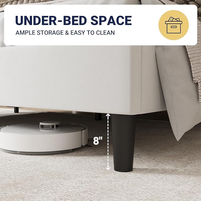 Allewie King Size Bed Frame, Upholstered Wingback Platform with 47" Tall Tufted Headboard, Plush Velvet Fabric, Modern Minimalist Design, No Box Spring Required, Tool-Free Assembly, White