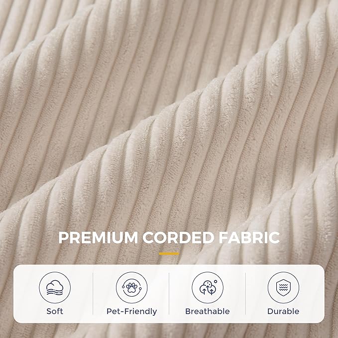 MAXYOYO Modular Sectional Sofa Couch, Foldable L-Shaped Folding Sofa Bed with Ottoman, Convertible Sectional Couch Corded Tufted Floor Sofa Lounger with Pillows for Living Room, No Assembly, Beige