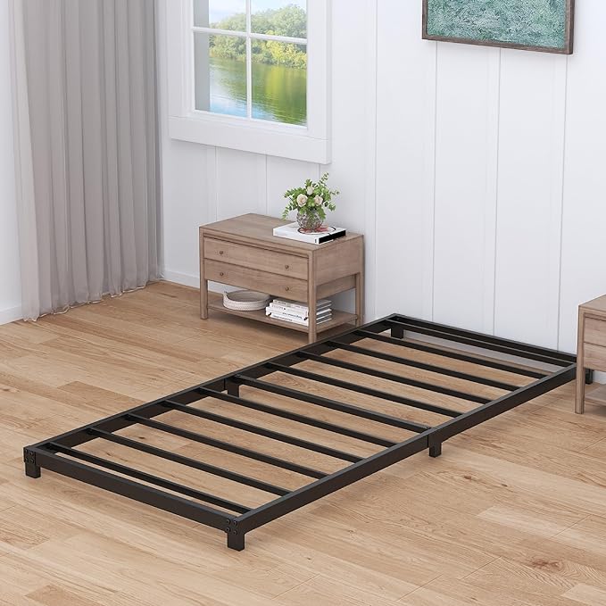 Nailsong 3 Inch Twin Bed Frames Low Profile, Twin Platform Bed Frame No Box Spring Needed, Heavy Duty Metal, Easy Assembly, Black