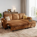 LINSY HOME Sectional Sleeper Sofa with Storage Chaise & USB Charging, Convertible Pull Out Couch Bed Plush Corduroy Modular Sectional Couches for Living Room Apartment (Brown)