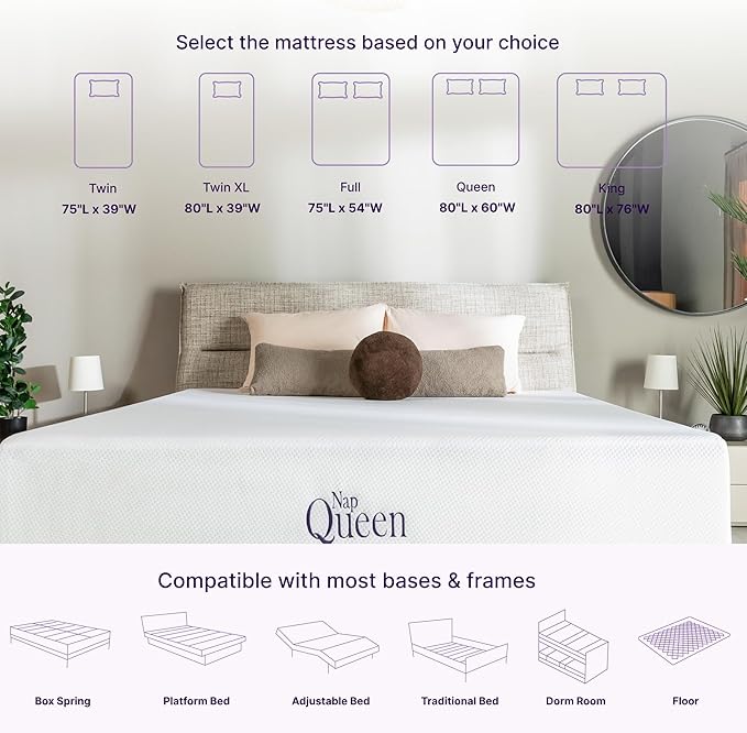 NapQueen Twin-XL Mattress, 12 Inch Charcoal Memory Foam, CertiPUR-US Certified, Bed in a Box