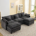 111'' Sectional Cloud Deep Seat Couch, Oversized Chenille U Shaped Sectional Sofa for Living Room Set, Comfy Upholstered Modular 5-Seats Sectional Sofa Couch with 2 Movable Ottoman, Dark Grey