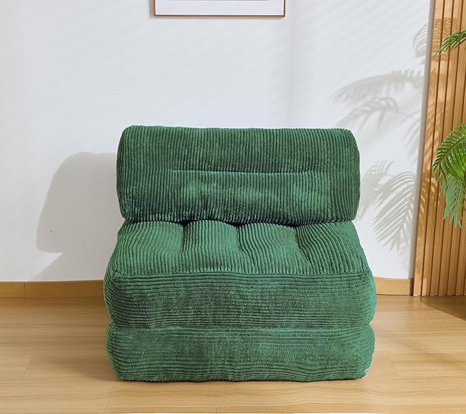 Kisoy Folding Sofa Bed, Convertible Sleeper Chair Couch Bed Faux Rabbit Fur for Adults, with Back Support Floor Couch Comfy Floor Sofa for Living Room Bedroom, Green, Single