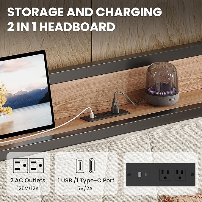 LIKIMIO Daybed with Trundle Bed, Twin Bed Frame with Storage Headboard and Charging Station, Sofa Day Bed with Strong Supports for Living Room, Bedroom, and Guest Room, Beige