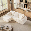 YESHOMY 98.4" Boneless Couches for Living Room, Comfy Modular Sectional Couch, Cloud Couch with Deep Seat, L-Shaped Sofa with Ottoman, Beige