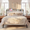 LIKIMIO Queen Bed Frames, Bouclé Storage Headboard with Charging Station, Solid and Stable, Noise Free, No Box Spring Needed, Easy Assembly