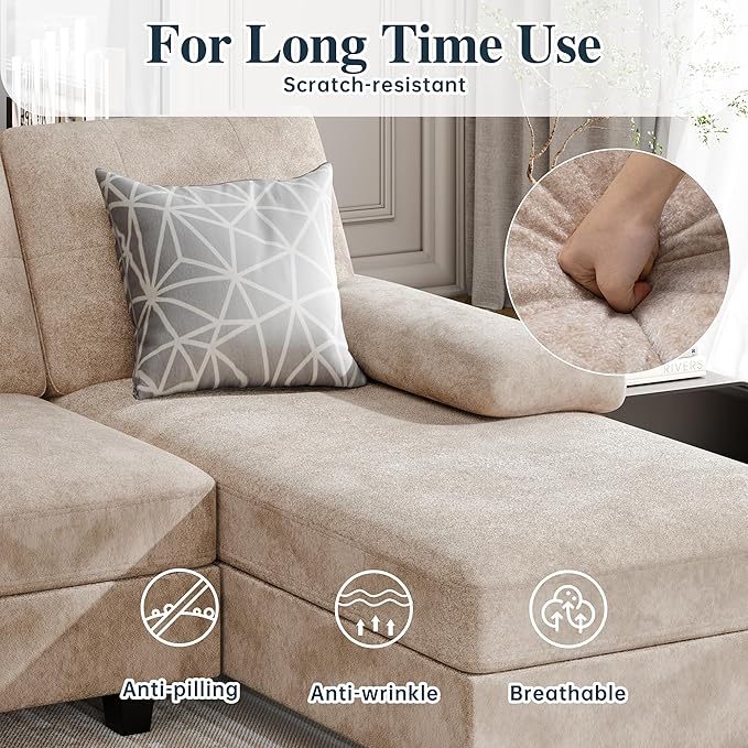 Meilocar Sectional Couches for Living Room, 4 Seat Sofa Set U Shaped Couch with Double Chaise Lounges, Large Couch for Apartment (Light Beige)