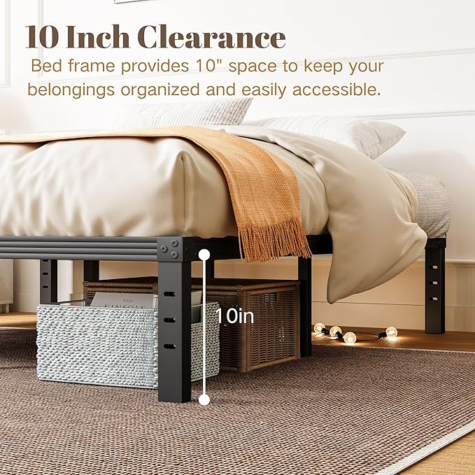 ZIYOO Twin Bed Frames, 12 Inches Platform Bed Frame, 2000lbs Heavy Duty Steel Slat, Non-Slip Design, No Box Spring Needed, Easy Assembly, Quiet Noise Free, Under Bed Storage Space, Black