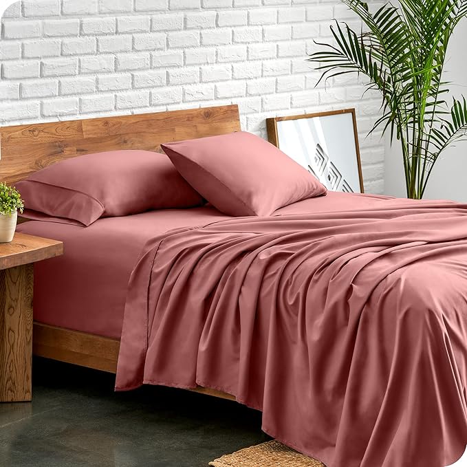 Bare Home California King Sheet Set - 1800 Ultra-Soft Microfiber Cal King Bed Sheets - Double Brushed - Deep Pockets - Easy Fit - 4 Piece Set - Bed Sheets (California King, Dusty Rose)