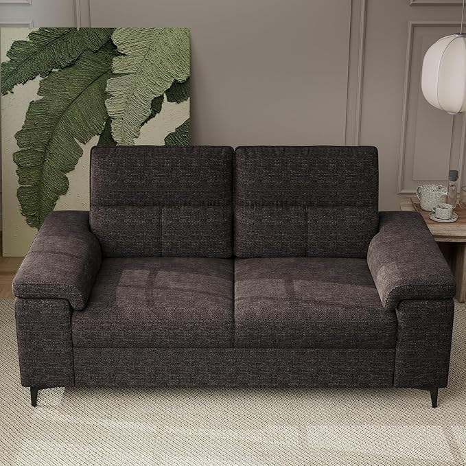 71.25" Modern Sofa Couch for Living Room, Deep Seat Sofas with 8” Cushion, Comfy 2-Seater Chenille Loveseat with Convertible Armrest, Removable Sofa Cover, High Leg (Dark Gray)