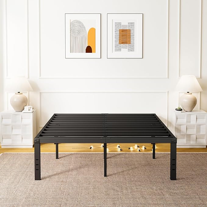 ZIYOO Queen Size Bed Frame, 16 Inches Platform Bed Frame, 3500lbs Heavy Duty Steel Slat, Non-Slip Design, No Box Spring Needed, Easy Assembly, Quiet Noise Free, Under Bed Storage Space, Black