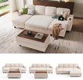 LINSY HOME Sectional Sleeper Sofa with Pull Out Couch Bed for Living Room (Beige) | Plush Corduroy, Storage Ottoman, Storage Chaise, Pull Out Couch, USB Charging